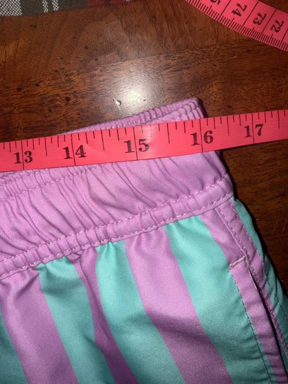 MAD Engine Men’s Swim Trunks Medium Pink Mint Stripe Retro Beach Shorts Lined